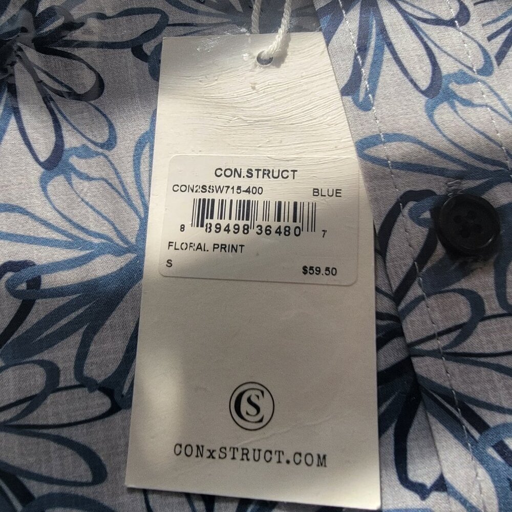 NWT Con.struct Shirt Short Sleeve Button Down Shirt - Size S, Blue Floral - Picture 4 of 9